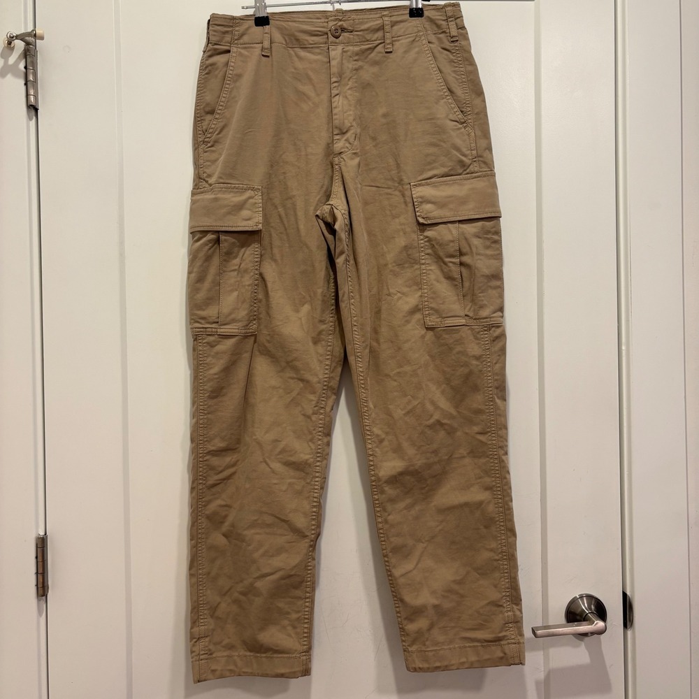 Uniqlo Mens Cargo Pants Tan Khaki Stretch Cotton Utility Trousers 321-463957 S